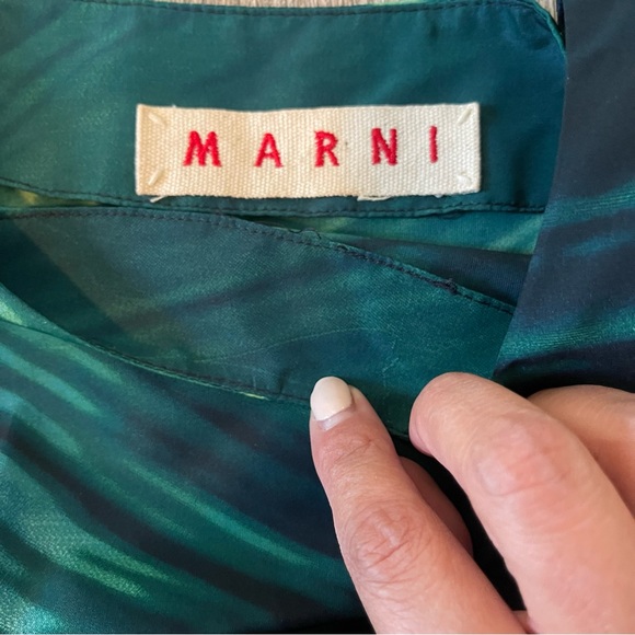 MARNI Green Printed Short Sleeve Midi Dress Women’s Size 38 Authentic - Picture 5 of 8